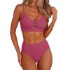 imageANRABESS Bikini Sets for Women Summer High Waisted 2 Piece Bathing Suit Ribbed UWire Cutout Swimsuit Beach Vacation 2026Deep Pink