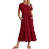 imageANRABESS Womens 2026 Summer Casual Maxi Dress A line Tiered Flowy Short Sleeve Crewneck T Shirt Beach Travel Long DressesWine Red
