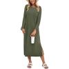 imageANRABESS Womens 34 Sleeve Striped Slit Midi T Shirt Dresses 2026 Summer Casual Beach Vacation Clothes Spring Travel SundressArmy Green
