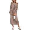 imageANRABESS Womens 34 Sleeve Striped Slit Midi T Shirt Dresses 2026 Summer Casual Beach Vacation Clothes Spring Travel SundressBrown White Stripe