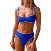 imageANRABESS Womens Bikini Sets Two Piece Swimsuit Ribbed Front Ruched Mid Waisted Bathing Suit Color Block 2026 Beach SwimwearRoyal Blue