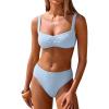 imageANRABESS Womens Bikini Sets Two Piece Swimsuit Ribbed Front Ruched Mid Waisted Bathing Suit Color Block 2026 Beach SwimwearSky Blue