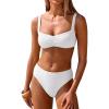 imageANRABESS Womens Bikini Sets Two Piece Swimsuit Ribbed Front Ruched Mid Waisted Bathing Suit Color Block 2026 Beach SwimwearWhite