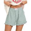 imageANRABESS Womens Ruffle Boxer Shorts Pajama Gingham Shorts Summer Casual Lounge Sleep Plaid Beach Bottoms Pockets 2026 TrendyGreen White Plaid