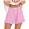 imageANRABESS Womens Ruffle Boxer Shorts Pajama Gingham Shorts Summer Casual Lounge Sleep Plaid Beach Bottoms Pockets 2026 TrendyHot Pink White Plaid