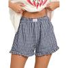 imageANRABESS Womens Ruffle Boxer Shorts Pajama Gingham Shorts Summer Casual Lounge Sleep Plaid Beach Bottoms Pockets 2026 TrendyNavy Blue White Plaid