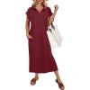 imageANRABESS Womens Summer Casual Midi Dresses Short Sleeve Polo V Neck Loose Split WrinkleFree Beach Travel Vacation Maxi DressWine Red