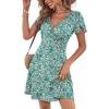 imageANRABESS Womens Summer Dresses Short Sleeve Wrap V Neck ALine Floral Mini Dress Causal Flowy Boho Beach Vacation SundressFloral Lake Green