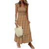 imageANRABESS Womens Summer Sleeveless Maxi Dress Square Neck Smocked Boho Casual Ruffle Strap Flowy ALine Long Beach SundressKhaki Plaid