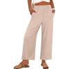imageANRABESS Womens Wide Leg Cropped Pants Elastic Waist Lounge Summer Palazzo Pants Beach Vacation Spring Trousers with PocketsApricot