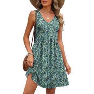 imageANRABESS Dresses for Women Beach Vacation Clothes V Neck Sleeveless Loose Flowy ALine Dress Summer Casual Short SundressBlue Green Floral