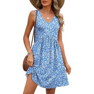 imageANRABESS Dresses for Women Beach Vacation Clothes V Neck Sleeveless Loose Flowy ALine Dress Summer Casual Short SundressBlue White Floral