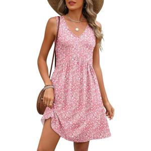 imageANRABESS Dresses for Women Beach Vacation Clothes V Neck Sleeveless Loose Flowy ALine Dress Summer Casual Short SundressPink Floral