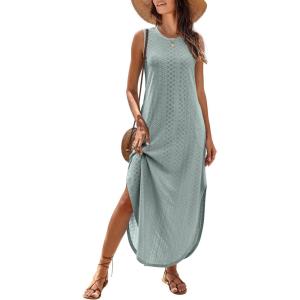 imageANRABESS Women Maxi Dress Summer Casual Loose Sleeveless Sundress Coverup Beach Eyelet Dresses 2026 Vacation Travel OutfitsGrey Green