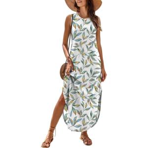 imageANRABESS Women Maxi Dress Summer Casual Loose Sleeveless Sundress Coverup Beach Eyelet Dresses 2026 Vacation Travel OutfitsMulti Leaf