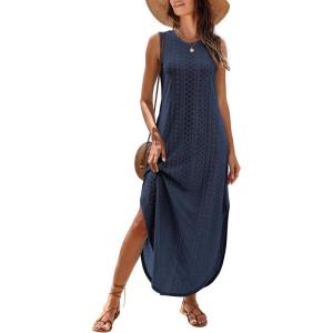 imageANRABESS Women Maxi Dress Summer Casual Loose Sleeveless Sundress Coverup Beach Eyelet Dresses 2026 Vacation Travel OutfitsNavy Blue