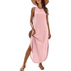 imageANRABESS Women Maxi Dress Summer Casual Loose Sleeveless Sundress Coverup Beach Eyelet Dresses 2026 Vacation Travel OutfitsPink Round Dot