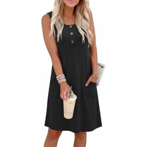 imageANRABESS Women Summer Dresses 2026 Casual Sleeveless Button Down Mini Sundress Beach Loose Tank Dress Coverup with PocketsBlack