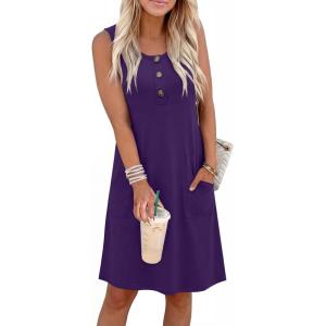 imageANRABESS Women Summer Dresses 2026 Casual Sleeveless Button Down Mini Sundress Beach Loose Tank Dress Coverup with PocketsDark Purple
