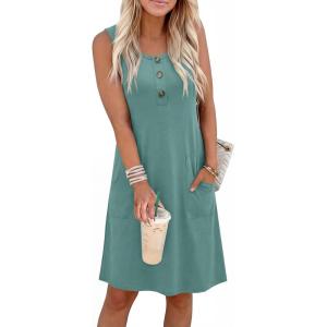 imageANRABESS Women Summer Dresses 2026 Casual Sleeveless Button Down Mini Sundress Beach Loose Tank Dress Coverup with PocketsGray Green