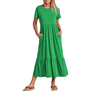imageANRABESS Womens 2026 Summer Casual Maxi Dress A line Tiered Flowy Short Sleeve Crewneck T Shirt Beach Travel Long DressesForest