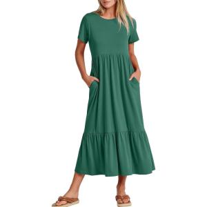 imageANRABESS Womens 2026 Summer Casual Maxi Dress A line Tiered Flowy Short Sleeve Crewneck T Shirt Beach Travel Long DressesGreen