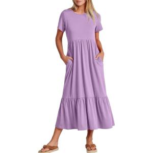imageANRABESS Womens 2026 Summer Casual Maxi Dress A line Tiered Flowy Short Sleeve Crewneck T Shirt Beach Travel Long DressesLilac
