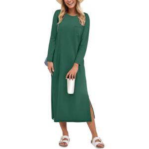 imageANRABESS Womens 34 Sleeve Striped Slit Midi T Shirt Dresses 2026 Summer Casual Beach Vacation Clothes Spring Travel SundressGreen