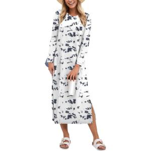 imageANRABESS Womens 34 Sleeve Striped Slit Midi T Shirt Dresses 2026 Summer Casual Beach Vacation Clothes Spring Travel SundressPrint White