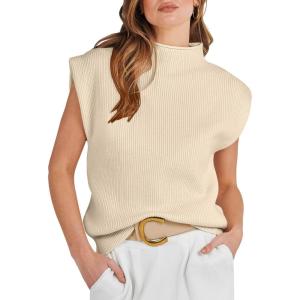 imageANRABESS Womens Mock Neck Sleeveless Sweater Vest Casual Cap Sleeve Knit Pullover Tank Tops 2026 Fall ClothesApricot