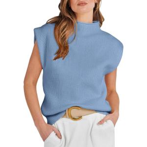 imageANRABESS Womens Mock Neck Sleeveless Sweater Vest Casual Cap Sleeve Knit Pullover Tank Tops 2026 Fall ClothesBlue