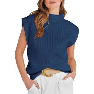 imageANRABESS Womens Mock Neck Sleeveless Sweater Vest Casual Cap Sleeve Knit Pullover Tank Tops 2026 Fall ClothesDark Blue
