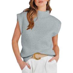 imageANRABESS Womens Mock Neck Sleeveless Sweater Vest Casual Cap Sleeve Knit Pullover Tank Tops 2026 Fall ClothesGrey
