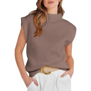 imageANRABESS Womens Mock Neck Sleeveless Sweater Vest Casual Cap Sleeve Knit Pullover Tank Tops 2026 Fall ClothesNutmeg
