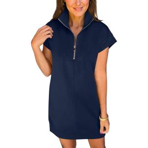 imageANRABESS Womens Summer Casual Half Zip Cap Sleeve Trendy WrinkleFree Tshirt Dress 2026 Spring Beach Vacation Short DressesNavy Blue