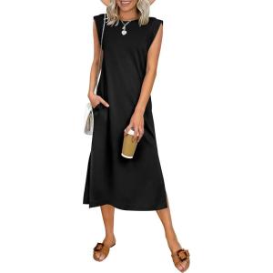 imageANRABESS Womens Summer Casual Midi Dress Sleeveless Crewneck Loose Split WrinkleFree Beach Travel Vacation Long SundressBlack