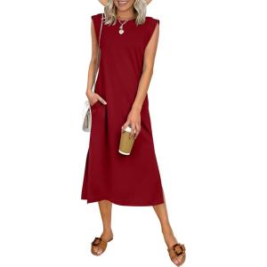 imageANRABESS Womens Summer Casual Midi Dress Sleeveless Crewneck Loose Split WrinkleFree Beach Travel Vacation Long SundressRed