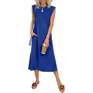 imageANRABESS Womens Summer Casual Midi Dress Sleeveless Crewneck Loose Split WrinkleFree Beach Travel Vacation Long SundressRoyal Blue