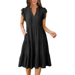 imageANRABESS Womens Summer Dress Ruffle Sleeve V Neck Midi Dresses Fashion Casual Fit Flowy Tiered Boho Beach Vacation SundressBlack