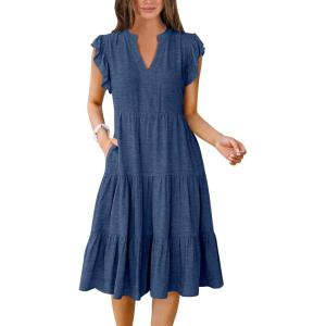 imageANRABESS Womens Summer Dress Ruffle Sleeve V Neck Midi Dresses Fashion Casual Fit Flowy Tiered Boho Beach Vacation SundressBlue