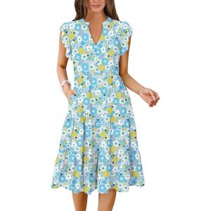 imageANRABESS Womens Summer Dress Ruffle Sleeve V Neck Midi Dresses Fashion Casual Fit Flowy Tiered Boho Beach Vacation SundressBlue Yellow Floral
