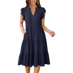 imageANRABESS Womens Summer Dress Ruffle Sleeve V Neck Midi Dresses Fashion Casual Fit Flowy Tiered Boho Beach Vacation SundressDeep Navy Blue