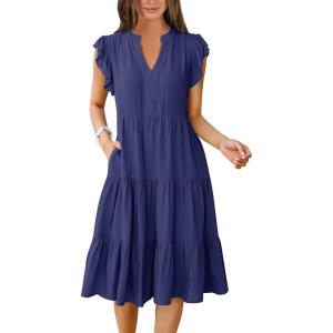 imageANRABESS Womens Summer Dress Ruffle Sleeve V Neck Midi Dresses Fashion Casual Fit Flowy Tiered Boho Beach Vacation SundressNavy Blue