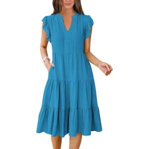 imageANRABESS Womens Summer Dress Ruffle Sleeve V Neck Midi Dresses Fashion Casual Fit Flowy Tiered Boho Beach Vacation SundressSky Blue