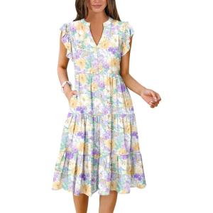 imageANRABESS Womens Summer Dress Ruffle Sleeve V Neck Midi Dresses Fashion Casual Fit Flowy Tiered Boho Beach Vacation SundressYellow Purple Floral