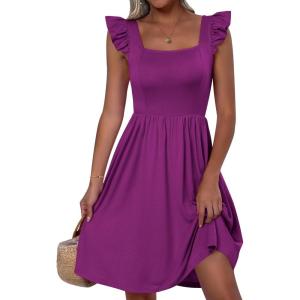 imageANRABESS Womens Summer Short Dress 2026 Square Neck Sleeveless A Line Ruffled Wedding Casual Cute Teen Beach Mini SundressFuchsia