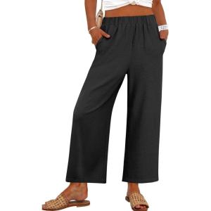 imageANRABESS Womens Wide Leg Cropped Pants Elastic Waist Lounge Summer Palazzo Pants Beach Vacation Spring Trousers with PocketsBlack
