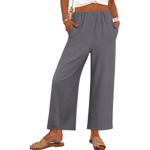 imageANRABESS Womens Wide Leg Cropped Pants Elastic Waist Lounge Summer Palazzo Pants Beach Vacation Spring Trousers with PocketsDark Gray