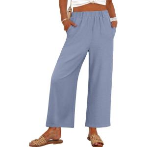imageANRABESS Womens Wide Leg Cropped Pants Elastic Waist Lounge Summer Palazzo Pants Beach Vacation Spring Trousers with PocketsGrey Blue
