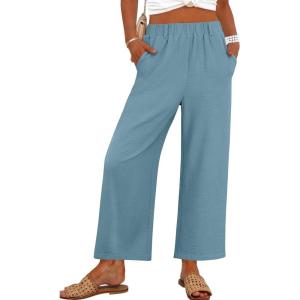 imageANRABESS Womens Wide Leg Cropped Pants Elastic Waist Lounge Summer Palazzo Pants Beach Vacation Spring Trousers with PocketsLake